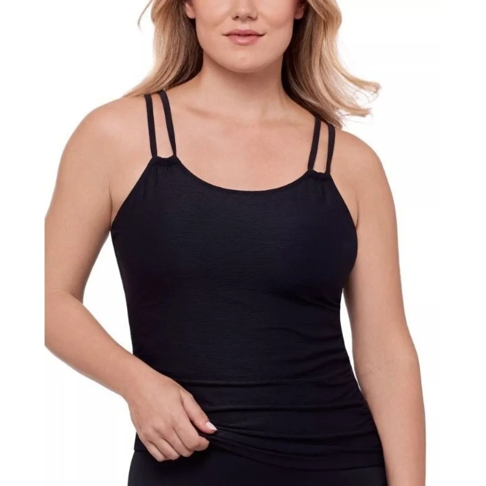 Swim‎ Solutions Women's Tunnel Scoop Neck Tankini Top in Black Size 16 - Picture 2 of 9
